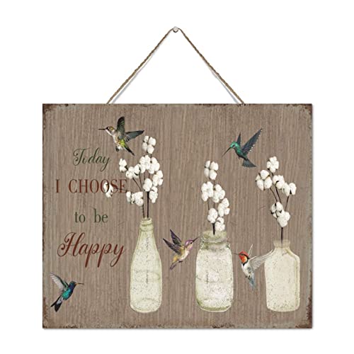 Today I Choose to Be Happy panneau bois colibri fleur déco porte inspirante