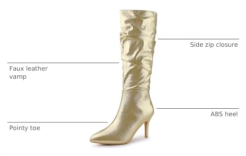 Allegra K Allegra K Women's Pointed Toe Slouch Stiletto Heels Gold Knee High Boots 6.5 M US
