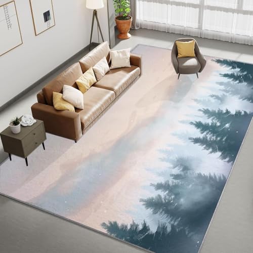 UUZEAI Alfombra para Sala de Estar con diseño de Paisaje de Bosque de pinos, Suave, de Pelo Corto, Lavable, Antideslizante, Grande, para Comedor y Oficina, 160x240cm