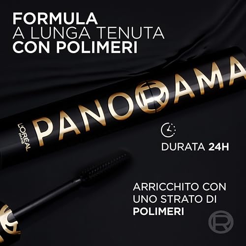 Terza immagine L'Oréal Paris Mascara Volumizzante, Ciglia a Ventaglio e Sguardo Intenso, Senza Grumi e Sbavature, Adatto a Occhi Sensibili, Con il 5% di Complesso Stretchflex, Panorama, Tonalità: All Night Black