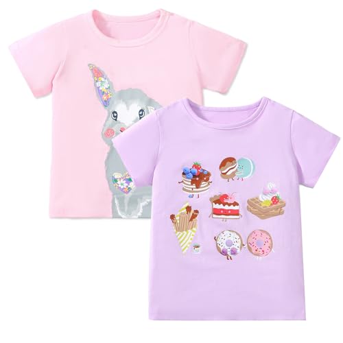 Image of B&G-KID Toddler Girl Tshirt Pack 2 Pink Heart Animal Print Toddler T Shirts Girls Short Sleeve Shirts 2T-7T.