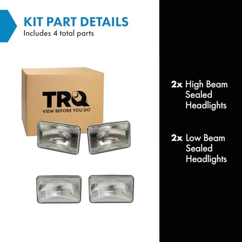 TRQ Rectangular Sealed Beam Headlight Set High/Low Beam Compatible with 1981-86 Ford Mustang, 1982-92 Chevrolet Camaro, 1976-88 Monte Carlo, 1977-87 El Camino, 4651 16532129