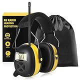 BJKing AM/FM Radio Headphones with Digital Display, 30dB AM FM Hearing Protection Safety Ear Muff, Ear Protection Headphone for Mowing, Landscaping, Shooting and Construction Black-Yellow