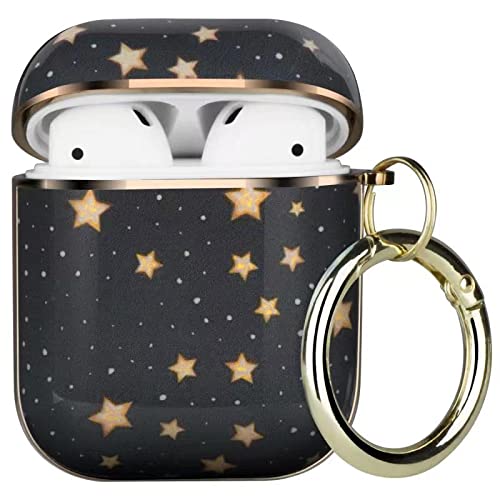Jcmy Protective Airpods Case Cover Compatible With Apple Airpods 2 & 1, Golden Frame Cute Patterns Shockproof Hard Case Cover With Keychain Clip And Carabiner For Girls Kids Women And Men (Star) #TOP16