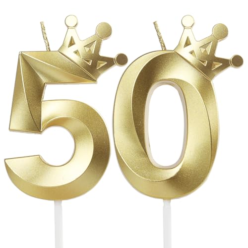 50th Birthday Candles for Cake,Gold 50 Candles,Golden Diamond 50th Birthday Candles Crown Decoration for Party Supplies