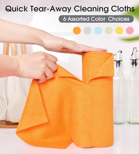 Image of Microfiber Cleaning Cloth roll Reusable Washable 20 Pack for Kitchen Surfaces Car, Home, Garage or Shop Cleaning Tear Away Microfiber Towels (2, Orange)