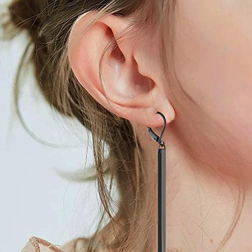 Bar Drop Earrings for Women - Hypoallergenic for Sensitive Skin 316L Stainless Steel Dangle Earrings with Hoop, Trendy Simple Unique Chic Fashion Accessory2