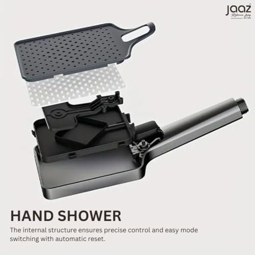 Image of Jaaz Thermostatic Piano Shower Set for Bathroom with Rainfall Showerhead, Waterfall Outlet, Hand Shower & Temperature Display - Matte Black (Lavish)