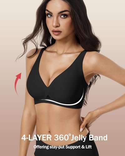 Aubrasen Deep V Wireless Seamless Push Up Bras for Women No Underwire Comfort Bralette for Everyday Wear Black — view 4