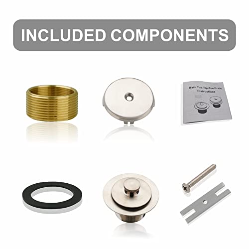 All Metal Tub Drain And Overflow Kit With Single Hole Overflow Faceplate, Welsan Universal Lift & Turn Bathtub Drain Kit With Fine/Coarse Thread Conversion Twist Trim Kit Assembly-Brushed Nickel #TOP5