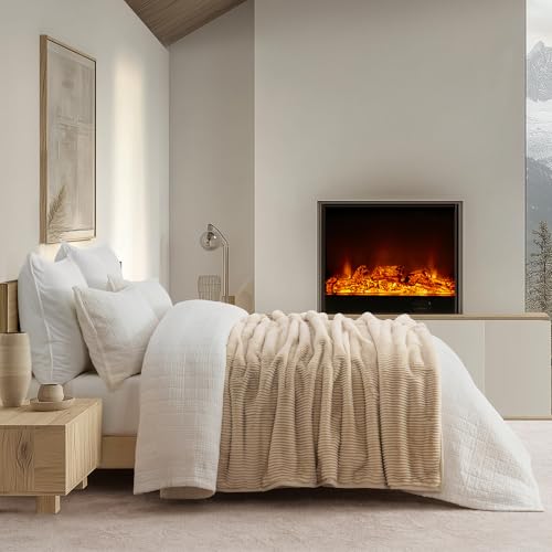 EVERGRACEHOME Ultra Soft Faux Fur Throw Blanket for Couch, Luxury Sculpted Texture Faux Rabbit Fur Blanket for Bed, Fluffy Thick Plush Warm Fuzzy Throw, 920GSM (Beige, 50''x60'') by EVERGRACEHOME - Used condition - Image 4