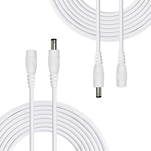 Auroh Pack of 2-3M/5M/10M DC 12V CCTV Power Extension Cable White 2.1 x 5.5mm Male to Female, Power Supply Adapter Extender Cord for CCTV Security Cameras, DVRs, LED Strips, Routers (3 Meter)