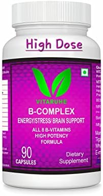 VITARUHE® High Strength Vitamin B-Complex B1, B2, B3, B5, B6, B7, B9, B12 Vegan 90 Capsules, 3 Months SUPPLY