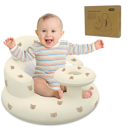 Chaise gonflable pour bébé de 3 mois et plus, siège bébé au sol pour s'asseoir, canapé gonflable avec pompe à air intégrée, chaise gonflable avec soutien du dos et du cou (ours)