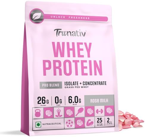 Trunativ Pro Blend Whey Protein Powder Isolate & Concentrate | 100% Light & Clean Protein Powder | 26g Protein | 6g BCAA | 12.52g EAA | No added sugar | Rose Milk 2lbs (907g)