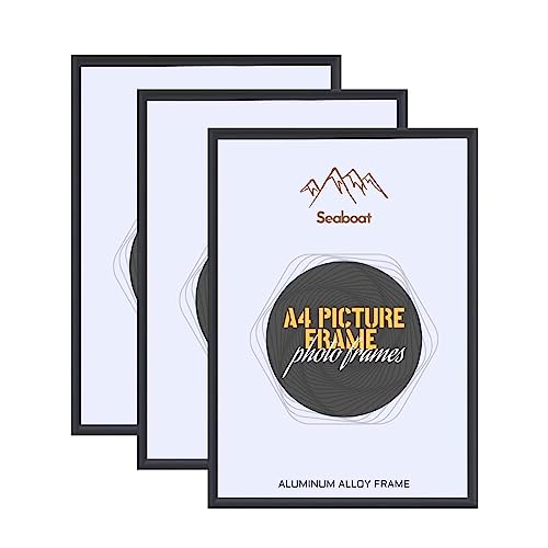 Seaboat A4 (21 X 30 CM) Photo Frame - Aluminum Black Picture Frames with Plexiglass, Wall and Desktop Display Pack of 3