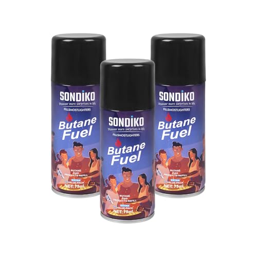 Butane Refill 75ml 3 Pack, Premium Butane Fuel Refill, Butane Fuel Canister for Torch Lighter, Kitchen Torch, Butane Torch