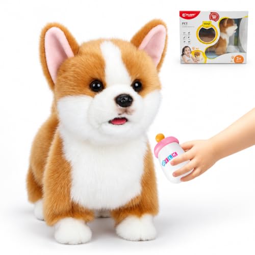 CU-MATE Jouet électronique interactif réaliste pour Promener Votre Chien et Chat, pour Promener, aboyer, remuer la Queue et Parler, Cadeaux pour garçons et Filles