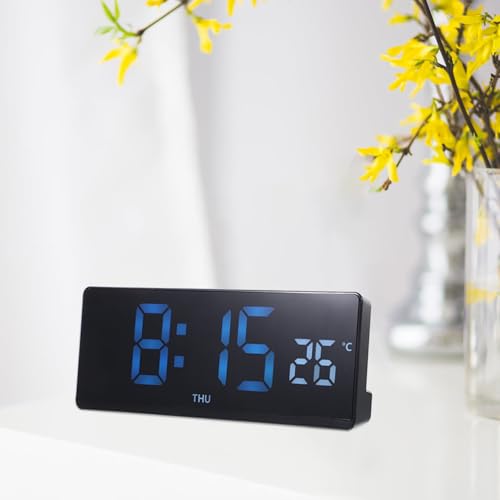 Reloj digital moderno negro de mesa con temperatura para hogar 7