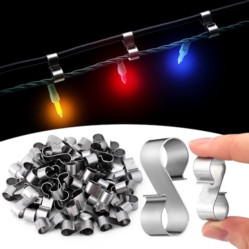 MorningRo 50 Pcs Gutter Clips for Hanging Outdoor Lights Christmas Light Metal Gutter Hooks S Clips Weatherproof Reusable Shingles Roof Hanger for Summer Camping Party Outdoor Weddings