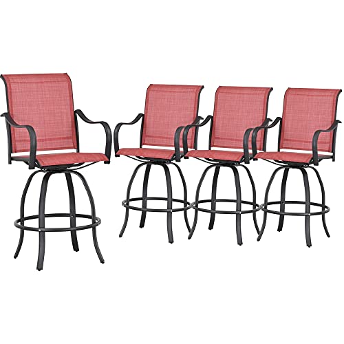 Image of LOKATSE HOME Outdoor Swivel Bistro Stool Set of 4 for Balcony, Poolside, Backyard, Garden, Red