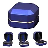 Joyero LED - Caja cuadrada portátil de plástico resistente, compacto, organizador de almacenamiento de exhibición de anillo, elegante caja de regalo, diseño terminado, iluminación interior suave | R