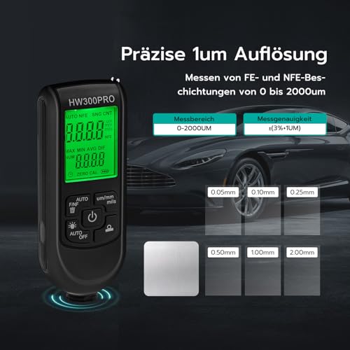 Mcbazel Digitales Schichtdickenmessgerät, Lackdickenmessgerät, Lackmessgerät Auto, Messbereich 0 bis 2000um [Schwarz]