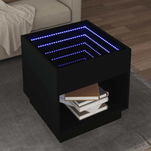 EMYRLXQW Mesas, mesas de acento, mesas de centro, mesa de centro con luces LED infinitas, color negro, 50 x 50 x 50 cm