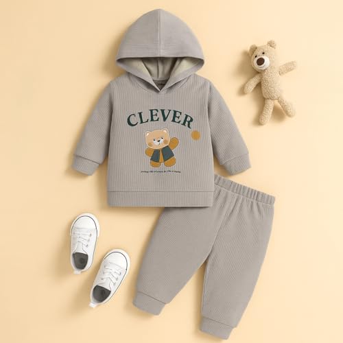 Image of Kidbea Premium Organic Cotton Unisex Baby Winterwear Co-ord Set | Soft, Warm & Classy Outfit for Boys & Girls | Warm & Cozy Fit for Infants kids