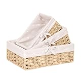 3er Set Brötchenkorb, Scandi Style Aufbewahrungskorb Geflochten Brotkörbchen Körbchen Rattan Korb Brotkorb Geflochtener mit Baumwolleinsatz für Badezimmer Wohnzimmer Schlafzimmer