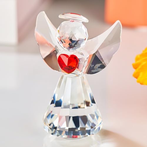 Zerelys Crystal Guardian Angel Figurine – Glass Angel Statue Collectible, Sparkling Crystal Angel Figurines Gifts for Women, Men, Mom, Friends Home Office Decor (Clear)
