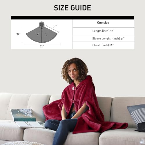 Catalonia Women's Poncho Cape, Oversized Sherpa Fleece Cloak Coat, Snuggly Hooded Wearable Blanket, Gift Idea for Women Mom