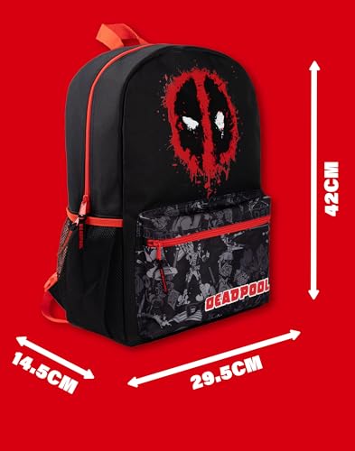 Marvel Deadpool Boys Backpack Black Red Rucksack with