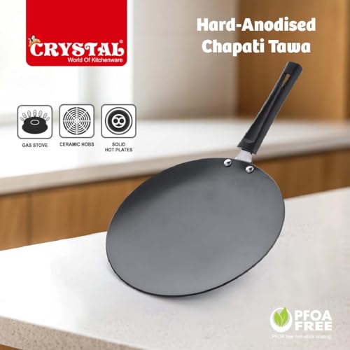 Image of Crystal Hard-Anodised Roti Tawa 250 MM | Thick Base for Uniform Heating | Metal Spoon Friendly | Ideal for Roti, Chapati, Paratha etc