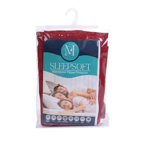 Image of Waterproof Terry Cotton Pillow Protector Cover with Zippered Closure | 18X28 Inch Standard Size Pillow Cover, Set of 2 | Dustproof Bedding Pillowcase for Protection (Maroon)