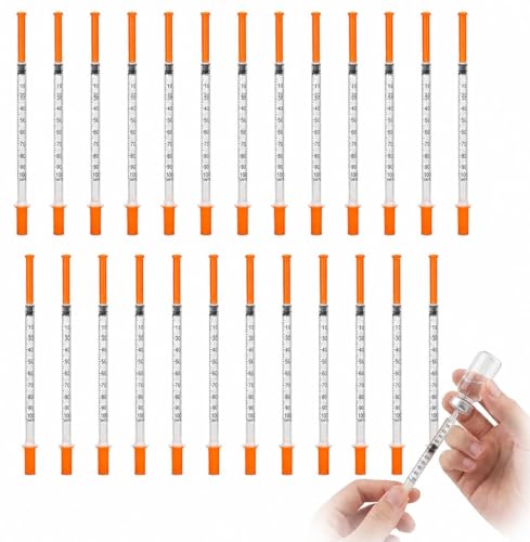 OPVYAEU 20 Pièces Tube Plastique 1ml avec Graduation 30G 8mm, Outil de Mesure de Précision Scellé Individuellement pour Laboratoire, Distribution de Liquides et Travaux Manuels