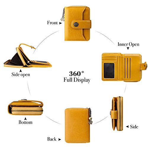 S-ZONE Damen Kurze Geldbörse RFID Schutz Geöltes Wachs Echtes Leder Clutch Kartenhalter Organizer Geldbeutel Kleine Portmonee 18 Kartenfächer Kartenhülle mit ID Fenster - Image 3