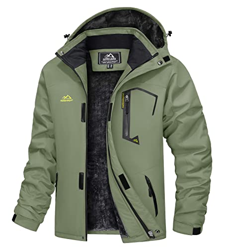 MAGCOMSEN Mens Ski Jacket Hooded Waterproof Rain Jacket Winter Parka Fishing Jacket Outdoor Warm Coat Gray Green L MAGCOMSEN Mens Ski Jacket Hooded Waterproof Rain Jacket Winter Parka Fishing Jacket Outdoor Warm Coat Gray Green L