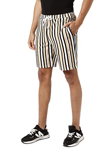 Image of CAHOOT Men's Multicolour Striped Regular Fit Shorts for Casual Wear | Premium Stretchable Cotton Mid-Rise Crafted with Comfort Fit and High Performance for Everyday Wear