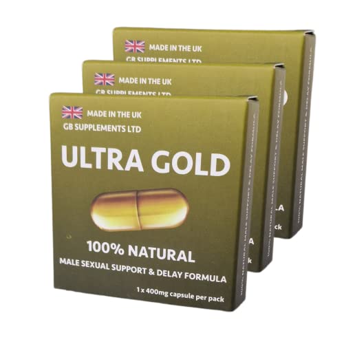 3 x Ultra Gold high Strength Capsules with Delay, 100% Herbal Sexual Support Supplement for Men! Stamina, Libido, Endurance Support