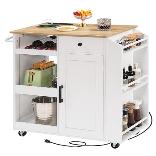Rolling Kitchen Island Cart with Power Outlet