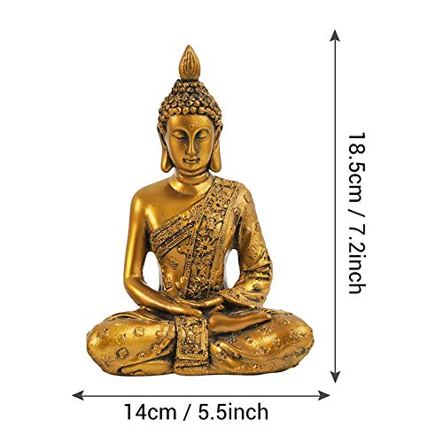 Image of TIED RIBBONS Decorative Buddha Idol Statue Showpiece Decoration Items for Home Decor Living Room Bedroom Pooja Office Desk Table Top Wall Shelf Gifting, 14 cm , 8 cm, Gold