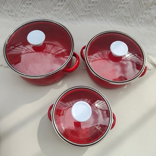 Casserole profonde émaillée rouge ultra robuste à double poignée - 6