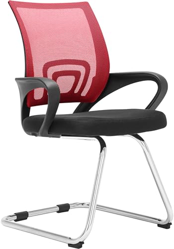 CLP Freischwinger Eureka I Polsterstuhl mit Stoffbezug I Rückenlehne mit Netzbezug I Esszimmerstuhl mit Metallgestell, Farbe:rot