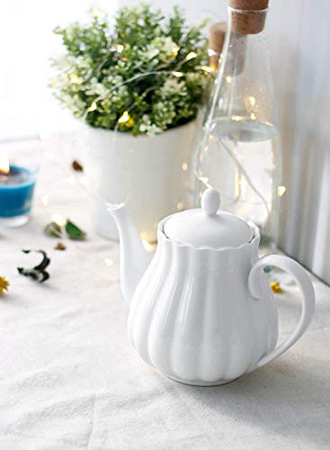 Sweese 222.101 Ceramic Teapot Pumpkin Fluted Shape, White - 28 Ounce #TOP3