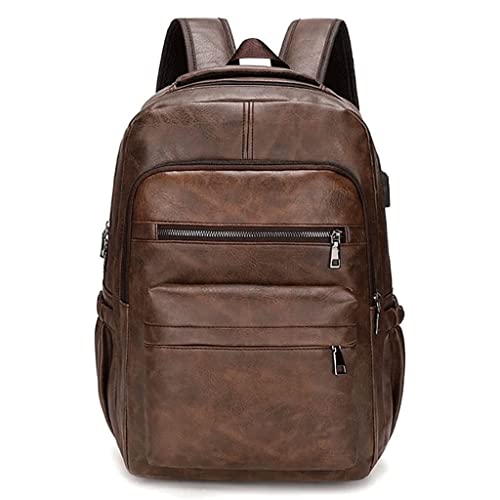 MYUYEE Retro-Laptop-Rucksäcke Vintage-Lederrucksäcke für Herren 14 Zoll Leder-Laptop-Rucksäcke wasserdicht praktischer Tagesrucksack Wochenend-Reiserucksack,Kaffee-Einheitsgröße