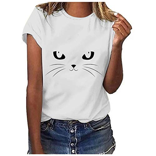 Caixunkun Sweatshirts & Kapuzenpullover für Damen Langarm Shirts Herren t Shirt Damen 3/5 arm Women's Casual Loose Round Neck Shorts Sleeve Letter Print Top Blouse T-Shirt, M, Kurzarm S8 - White Cover