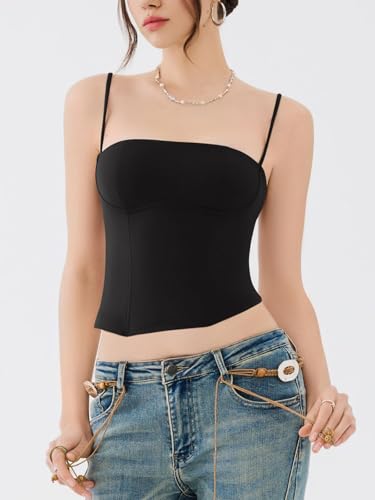 REORIA Womens Square Neck Adjustable Straps Backless Y2K Going Out Corset Crop Tops2