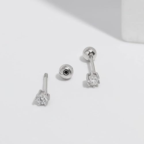 Miniatura 7 de Meissa Stud Earrings for Women Black Cubic Zirconia Earrings 3.5MM Onyx 925 Sterling Silver Screw Back Earrings Black Stones Safety Back Sleep-On