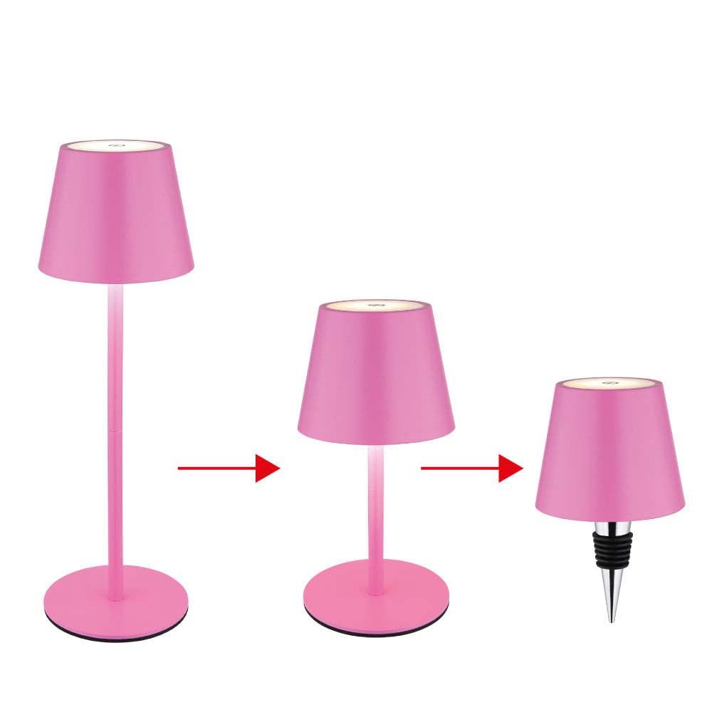 Außenleuchte Tischlampe Akku Tischleuchte Touchdimmer Flaschenaufsatz CCT, pink, USB-C, LED 3W 200Lm warm-kaltweiß, DxH 11,5x36 cm, 2er Set